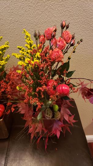 Pumpkin Tree Yellow & Red Statice Pink Spray Rose Japanese Maple Wheat Scabiosa Pods